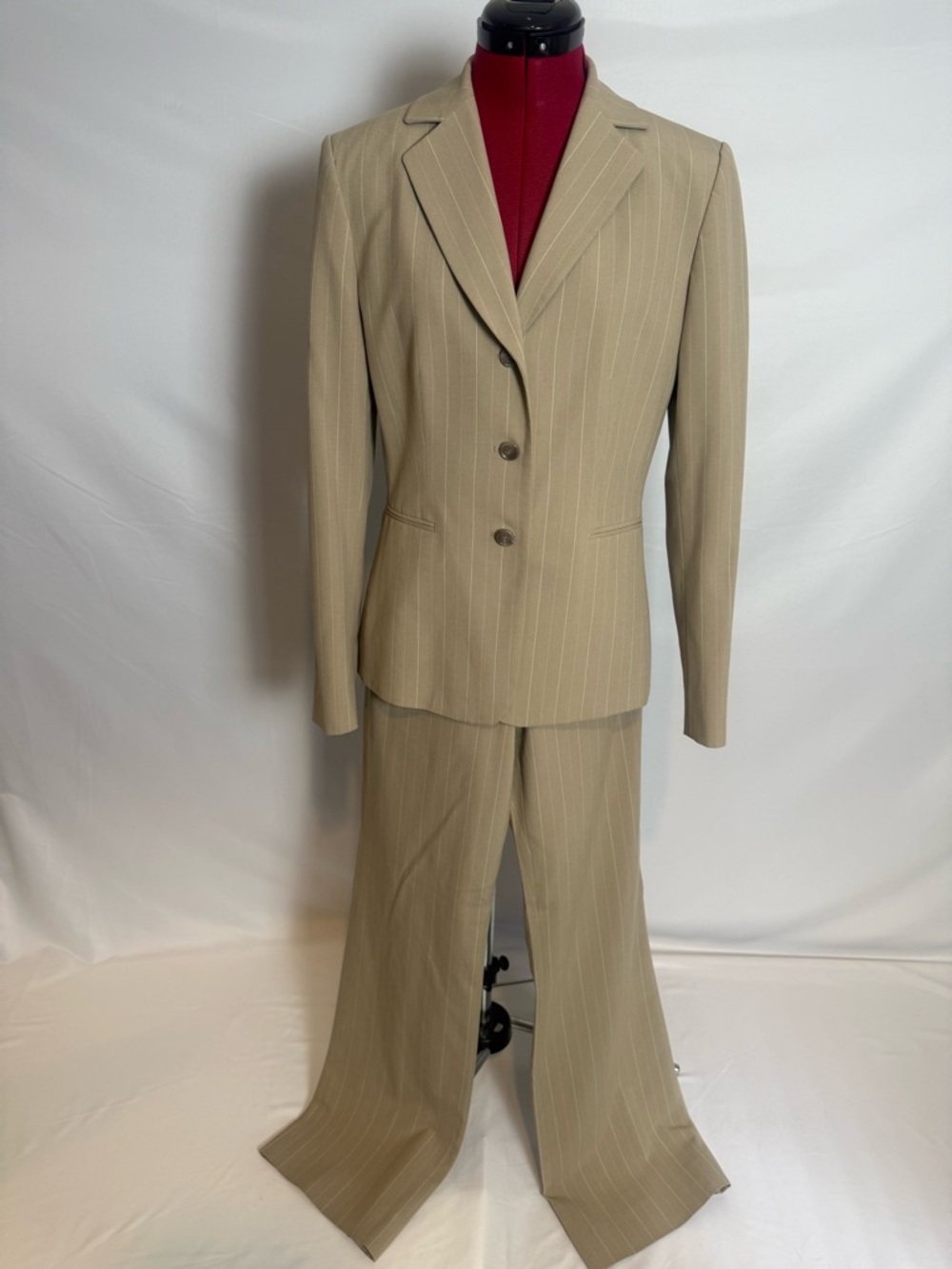 Tahari ASL Pantsuit Size 6 Tan & Cream Pinstriped 2-Piece Set Blazer & Pants